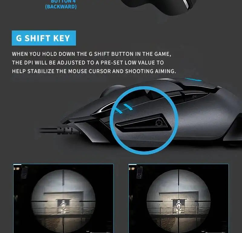 Ratón gaming con cable Logitech G402, procesador ARM de 32 bits, 8 botones, 500 IPS, antideslizante, para sesiones de juego y trabajo durante todo el día