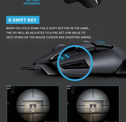 Ratón gaming con cable Logitech G402, procesador ARM de 32 bits, 8 botones, 500 IPS, antideslizante, para sesiones de juego y trabajo durante todo el día
