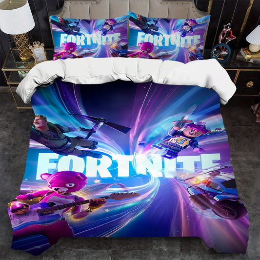 Battle Game F-Fortnite Bettbezug-Set, weich gewaschen, 3-teilig, sommerlich komfortabel, für Studentenwohnheim, Zuhause und Babybettwäsche, Bestseller