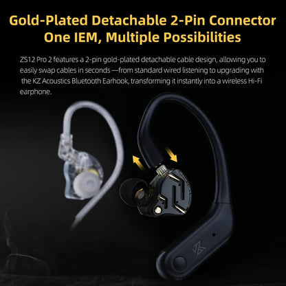 Auricolari IEM ibridi KZ ZS12 PRO 2 – Auricolari gaming cablati HiFi con bassi e driver super-lineari