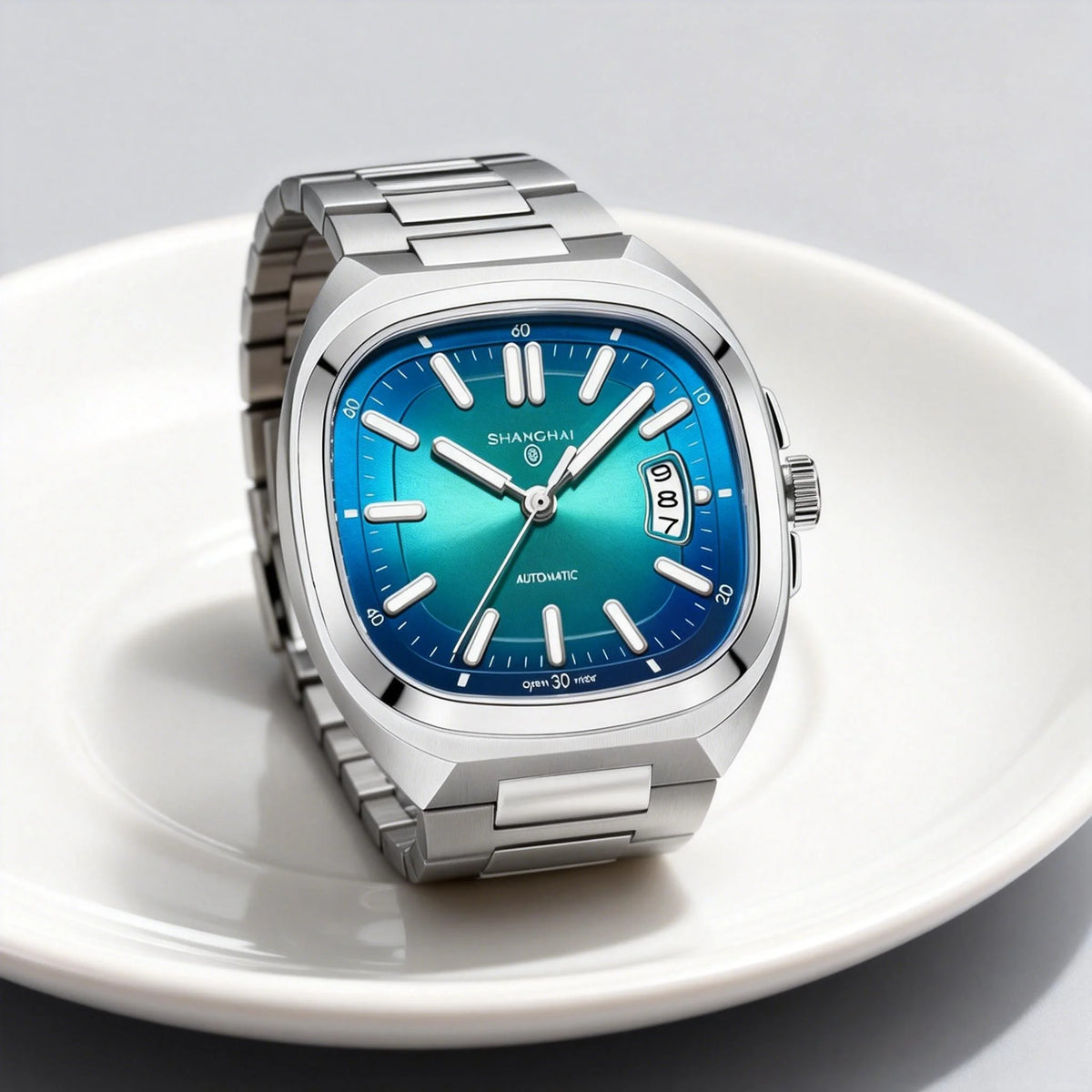 Shanghai Watch automatikus mechanikus, négyzet alakú számlapos férfi karóra, világító, 50 m-ig vízálló, dátumkijelzős, alkalmi karóra SH018