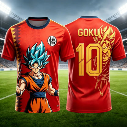 2026Summer Dragon Ball Monkey King "Super Blue Shape No. 10" Football-themed3D Printed Breathable T-shirt Adult Parent-child Top