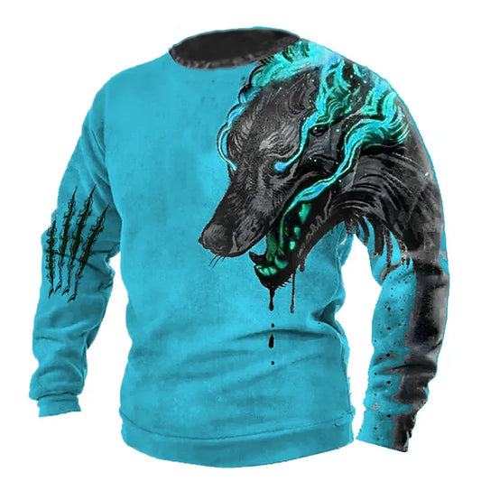 Summer Vintage T-shirt Male Long Wolf Print 3D T Shirts Tops Men's Clothing Streetwear Oversized Clothing O-neck Graphic Tees
