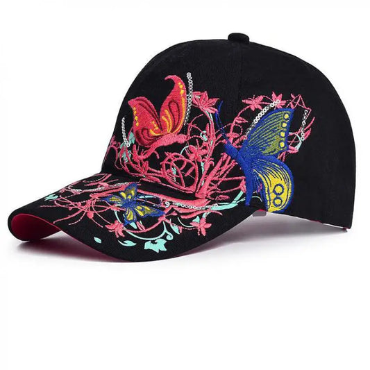 Damen-Baseballcap mit bestickter Blume, Baumwoll-Snapback im Vintage-Ethno-Stil für Frühling und Sommer, Sonnenvisier