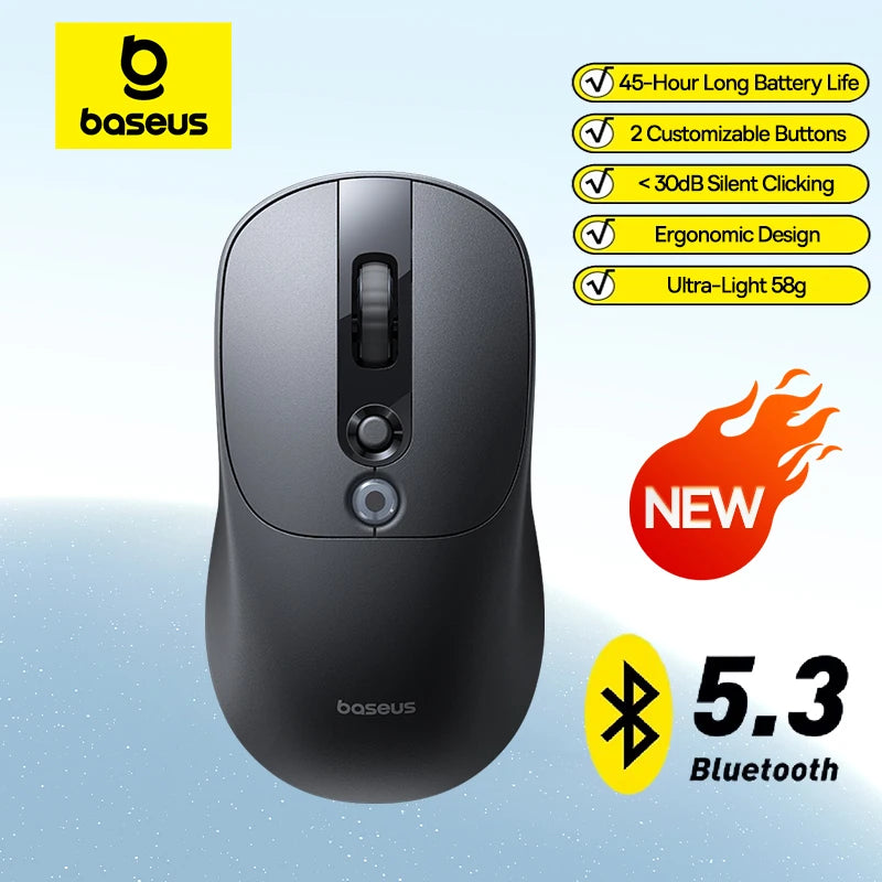 【NEW】Baseus EM2 Ergonomic Wireless Mouse Bluetooth 5.3 2.4G Type-C Charging Ultra Light Silent Mice Customizable Button Mouse