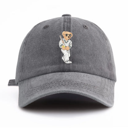 1pc Baseball Bear Print Washed Baseball Cap for Adults,  Minimalist Retro Style Casual Soft Adjustable Dad Hat, Perfect As Gift