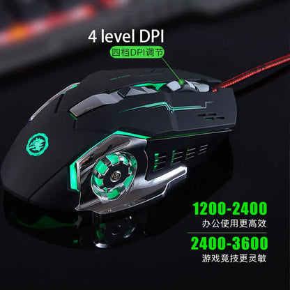 Mouse gaming Carpbaba GM6 per gamer, mouse ottico cablato regolabile con LED, cavo USB, mouse silenzioso per laptop e PC