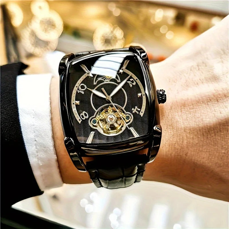 [Luxury mechanical tourbillon watch] Lightweight luxury mechanical tourbillon watch for men – High-end, fully automatic model in a trendy ‘skeleton’ style, ideal for a professional outfit o