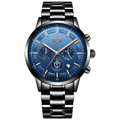 LIGE Men’s Watch – Luxury quartz chronograph, water-resistant (3 bar), with luminescent hands – Gift idea (box included)