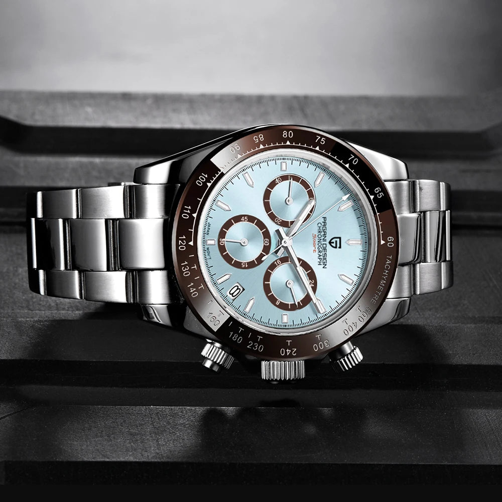 PAGANI DESIGN men’s chronograph watch – Luxury quartz wristwatch, luminous and water-resistant.