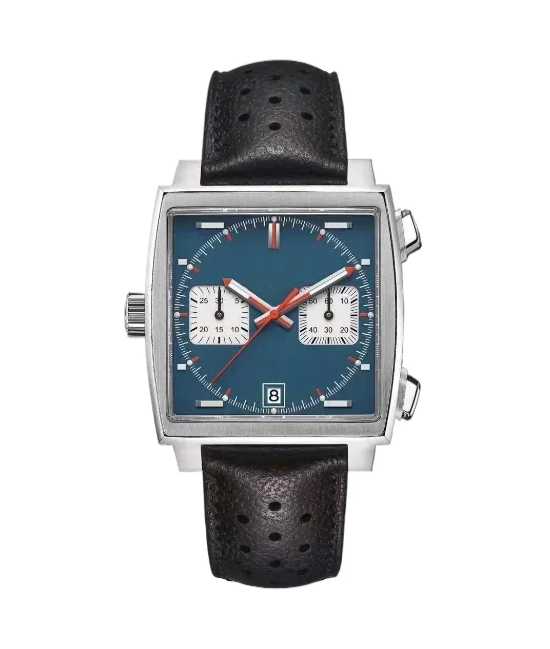 Customized Men Quartz Chronograph VK63 Movement Sapphire Glass White Black Blue Leather Strap Luminous Waterproof Shockproof