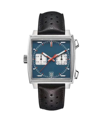 Customized Men Quartz Chronograph VK63 Movement Sapphire Glass White Black Blue Leather Strap Luminous Waterproof Shockproof