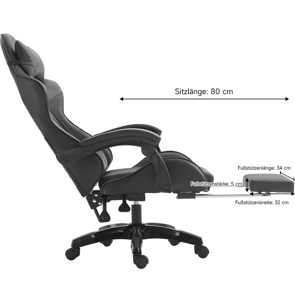 Ergonomic gaming chair, office chair, height adjustable,PU leather computer chair, with headrest and lumbar support, 360° swivel