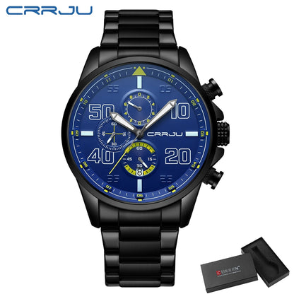 CRRJU men’s watch – Luxury chronograph, large dial, stainless steel, water-resistant, with date display