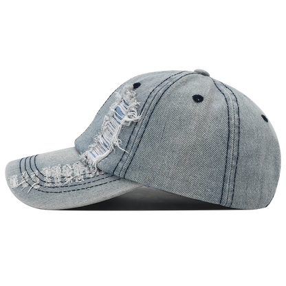 2024 New Solid Color Ripped Baseball Cap Washed Denim Snapabck Hat Hip Hop Breathable Streetwear Distressed Hats for Women Men