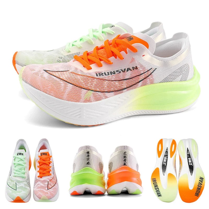 IRUNSVAN Zapatillas profesionales de maratón para hombre con placa de carbono de nailon, zapatillas deportivas de carretera ligeras para mujer, trainers deportivos