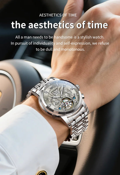OLEVS Men's Watches 9910 Luxury Fashion Original Automatic Mechanical Watch for Man Waterproof Luminous Hollowed Out Movement