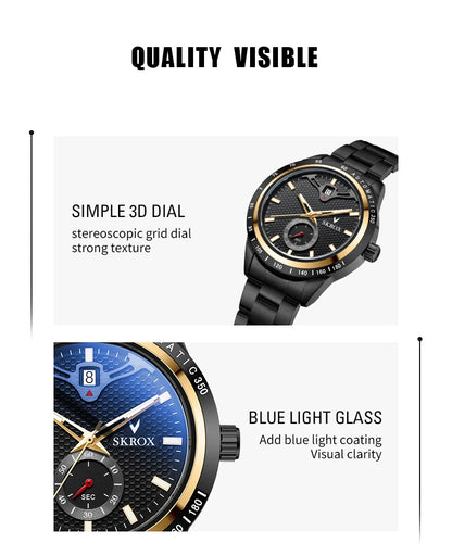 SKROX Luxury Sapphire Stainless Steel Automatic Movement Mechanical Clockwork Man Watch Military Waterproof Men's Wrist Watches