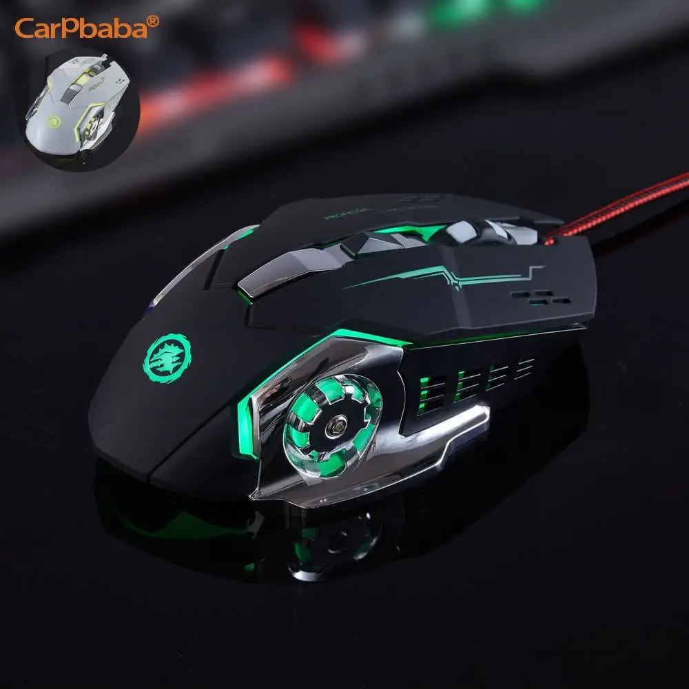 Mouse gaming Carpbaba GM6 per gamer, mouse ottico cablato regolabile con LED, cavo USB, mouse silenzioso per laptop e PC