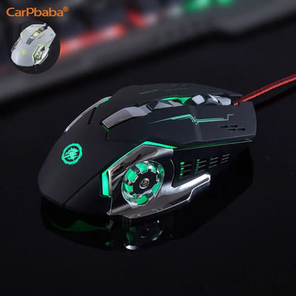 Mouse gaming Carpbaba GM6 per gamer, mouse ottico cablato regolabile con LED, cavo USB, mouse silenzioso per laptop e PC