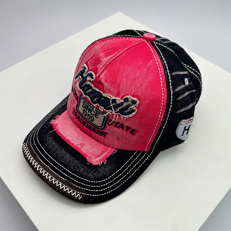 Gorras de béisbol vintage coreanas lavadas para hombre y mujer, de algodón, con cierre snapback, bordado de letras, versátiles, modernas e informales con efecto desgastado