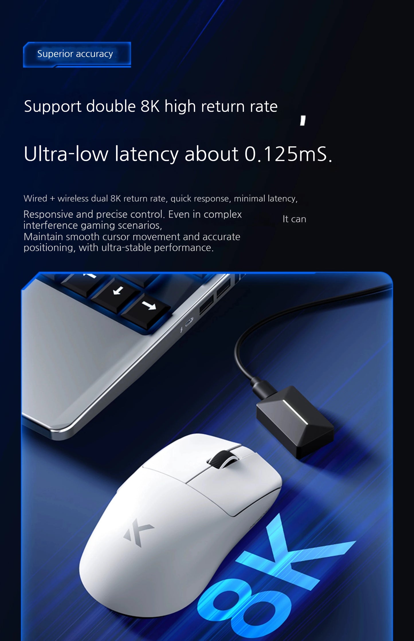 MCHOSE L7 Ultra+ średnio-duża mysz gamingowa do e-sportu z sensorem Paw3950, bezprzewodowa, trzy tryby, lekka mysz biurowa Dual-Drive do komputera