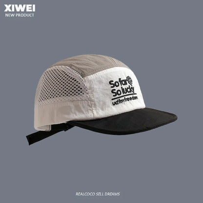 Sommerliche, farblich abgestimmte, bestickte, schnell trocknende Mütze für Damen und Herren – Outdoor-Sport, atmungsaktives Mesh, Sonnenschutz, Baseballkappe mit fünf Segmenten
