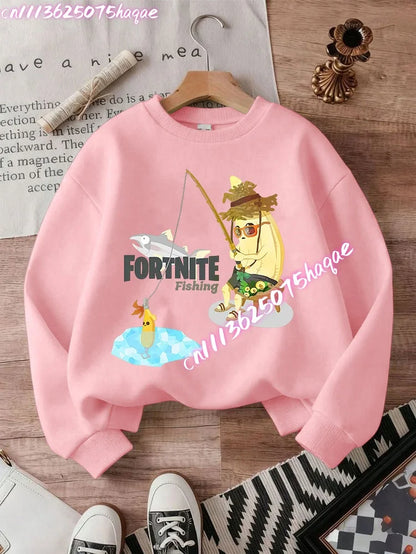 Neuer Fortnite-Kinder-Sweatshirt-Hoodie mit Cartoon-Spielcharakter-Print, lässiges Oberteil für Herbst und Winter, Baby- und Jungenbekleidung