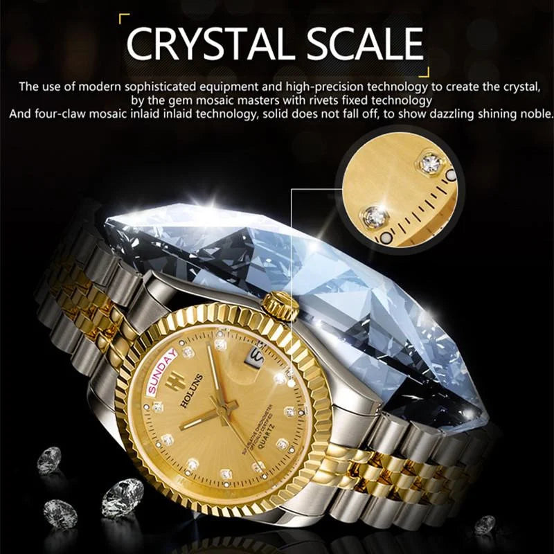 Holuns Luxury Classic 36/41 mm-es arany férfi karóra, japán MIYOTA kvarc szerkezet, rozsdamentes acél, klasszikus üzleti karóra, vízálló