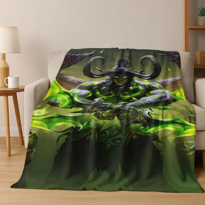 Pătură din flanel WOW World of Warcraft Arthas Demon Illidan Sylvanas, pled moale și confortabil pentru casă, dormitor, pat, canapea, husă, cadou