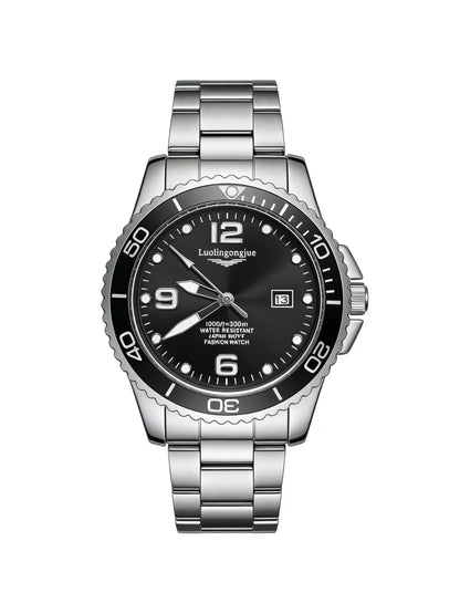 Férfi luxus búvár kvarc karóra, klasszikus stílus, vízálló, világító naptár, rozsdamentes acél szíj, üzleti-alkalmi stílus, férfi karóra, kiváló minőségű ajándék, ajándék férfiaknak
