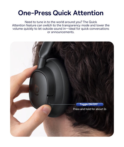 Baseus Bass EH10 NC Wireless Headphones Bluetooth 6.0 Noise Canceling 45dB Over Ear Headset Spatial Audio Earphone 80H Time