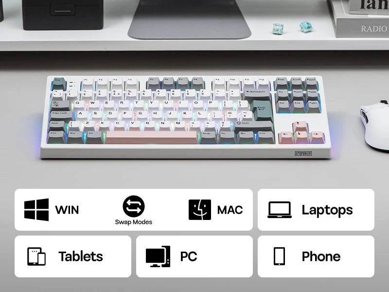 Teclado mecánico EPOMAKER TH87 con distribución ISO-UK TKL, con cable/BT/inalámbrico 2.4Ghz, NKRO, batería de 10000mAh y luz RGB