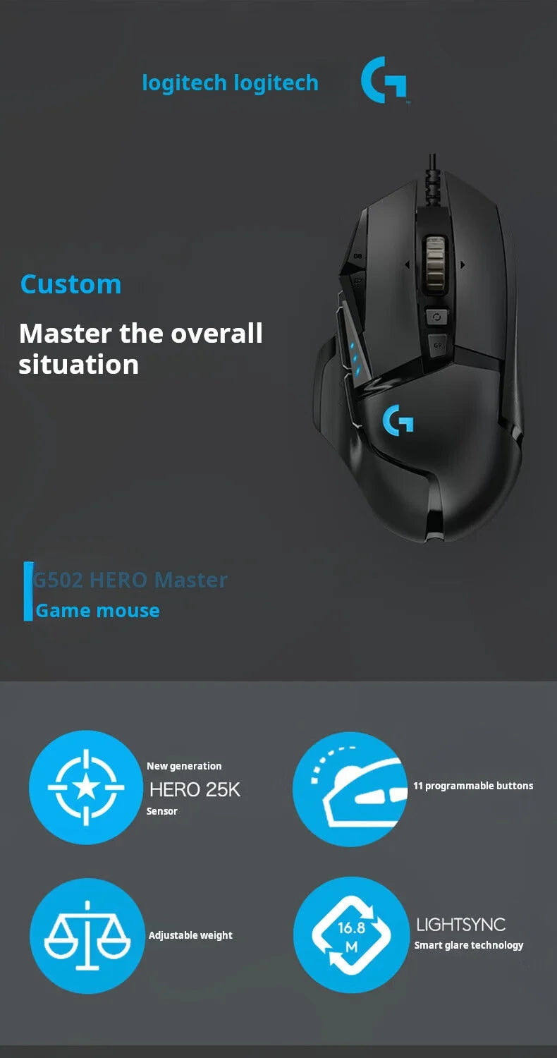 Logitech G502 HERO High Performance kabelgebundene Gaming-Maus, HERO 25K Sensor, 25,600 DPI, RGB, anpassbare Gewichte, 11 Tasten, PC/Mac-Maus