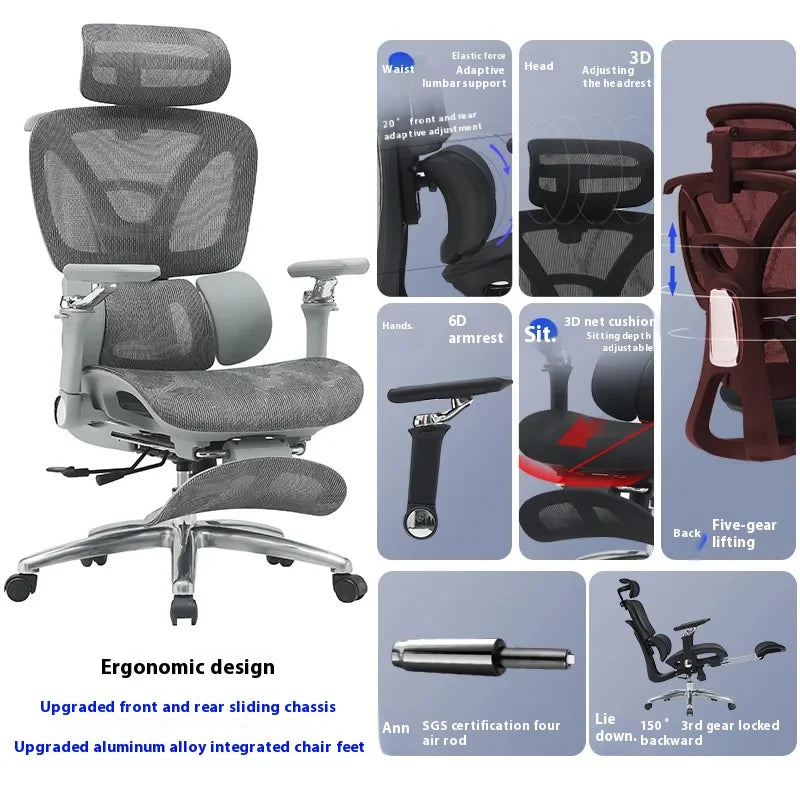 Ergonomic Office Chair Mesh Seat Adjustable Headrest Commercial Chair Footrests Support Comfortable Lumbar Chaise Ergonomique