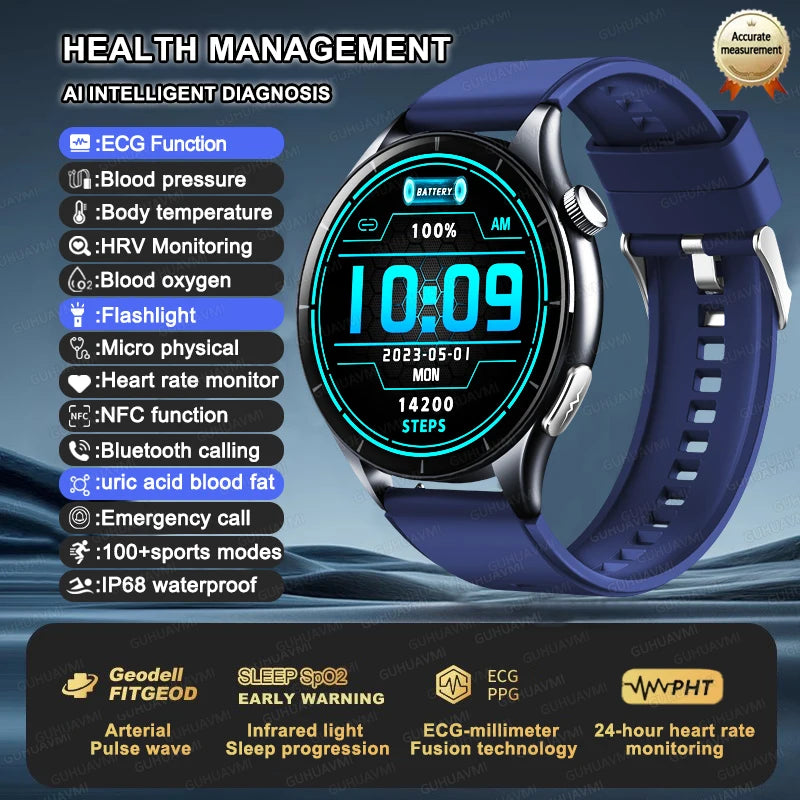 2025 Health Smartwatch for Xiaomi & Huawei ECG + PPG, Blood Pressure, SpO2, Body Analysis, Bluetooth Calling & NFC