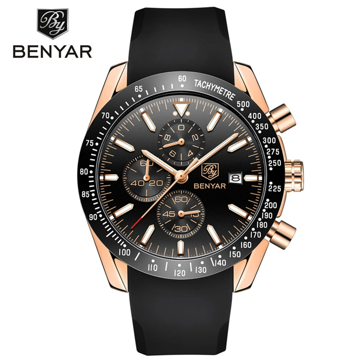 Montres de luxe pour hommes BENYAR – Montres-bracelets à quartz avec bracelet en cuir, étanches jusqu'à 30 m, style sportif.