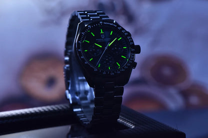 Relógio PAGANI DESIGN Moon – Cronógrafo de quartzo de luxo para homem, estilo desportivo, vidro de safira com tratamento antirreflexo, mostrador luminescente