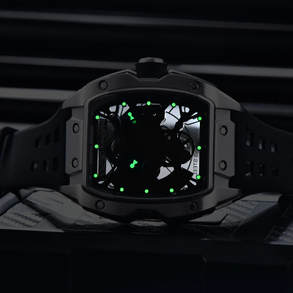 PAGANI DESIGN 42 mm-es új Alien modell, átlátszó hátlapos, átlátszó szerkezetű luxus férfi karóra, zafírüveges, automata férfi karóra