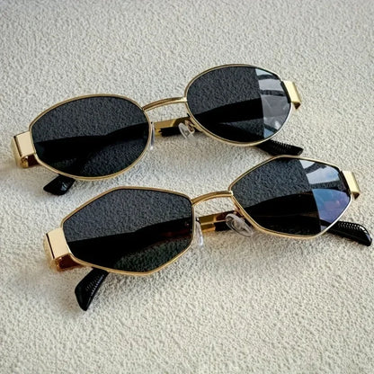 2Pcs Fashionable Oval & Polygonal Frame Combination Sunglasses, Metal Frame Pc Lenses, Fashionable Wear, Holiday Gifts
