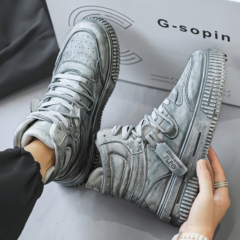 Autumn and Winter High Top Men's Fashion Trend Retro Gray Parent-Child Work Sports Shoes