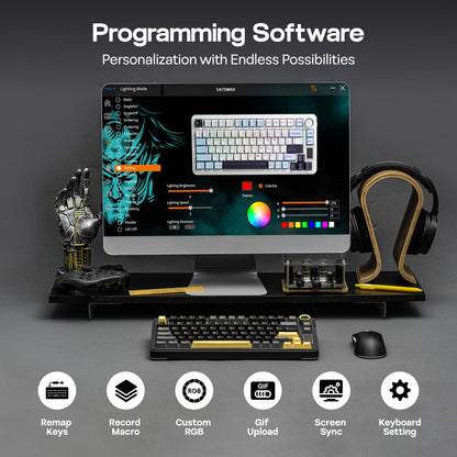 Teclado mecánico EPOMAKER X AULA EA75 MAX 75% ANSI US con hot-swap, montaje gasket, conexión por cable/BT/inalámbrica 2.4GHz, pantalla y perilla