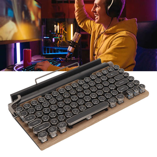 Typewriter Keyboard 83 Keys Vintage Wireless Mechanical Keyboard with Metal Round Blue Switch Mechanical Keyboard