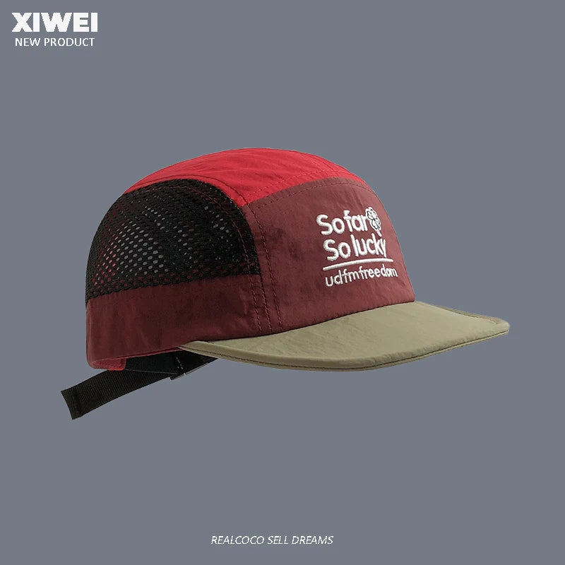 Sommerliche, farblich abgestimmte, bestickte, schnell trocknende Mütze für Damen und Herren – Outdoor-Sport, atmungsaktives Mesh, Sonnenschutz, Baseballkappe mit fünf Segmenten