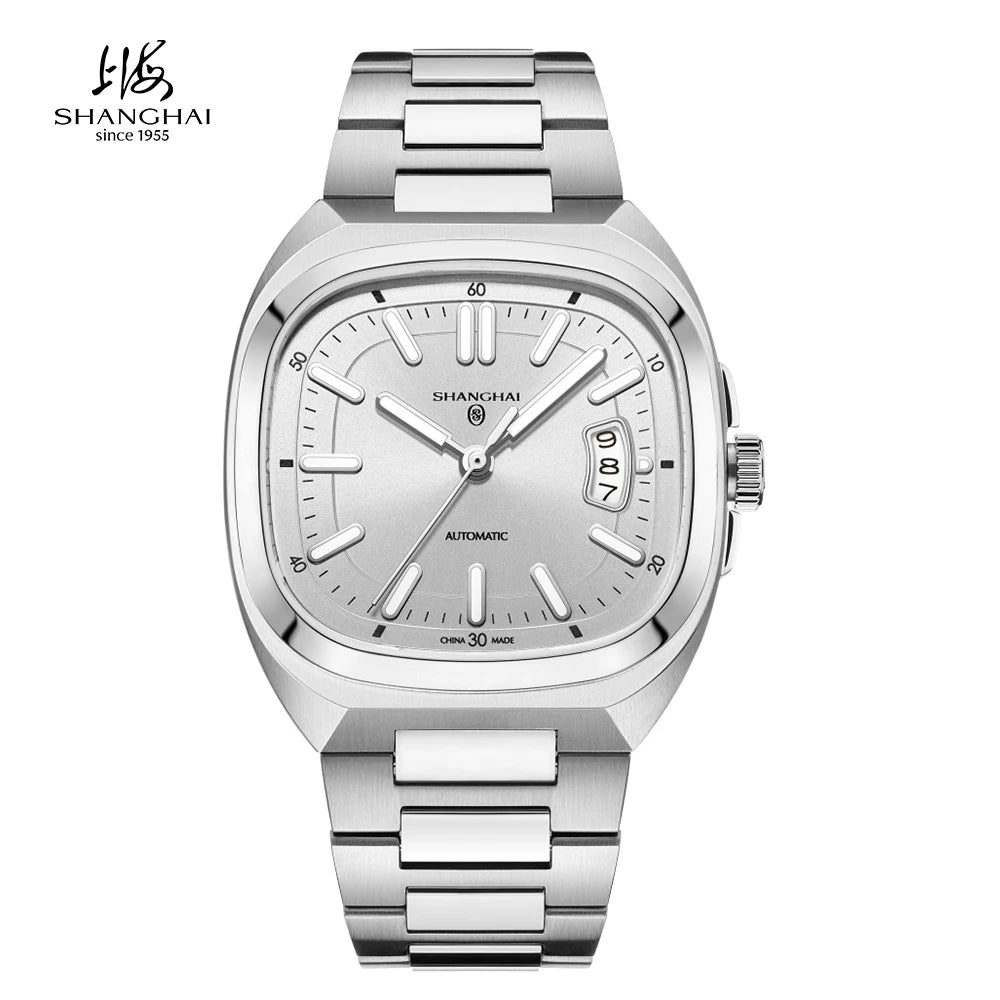 Shanghai Watch automatikus mechanikus, négyzet alakú számlapos férfi karóra, világító, 50 m-ig vízálló, dátumkijelzős, alkalmi karóra SH018