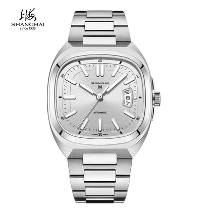 Shanghai Watch automatikus mechanikus, négyzet alakú számlapos férfi karóra, világító, 50 m-ig vízálló, dátumkijelzős, alkalmi karóra SH018