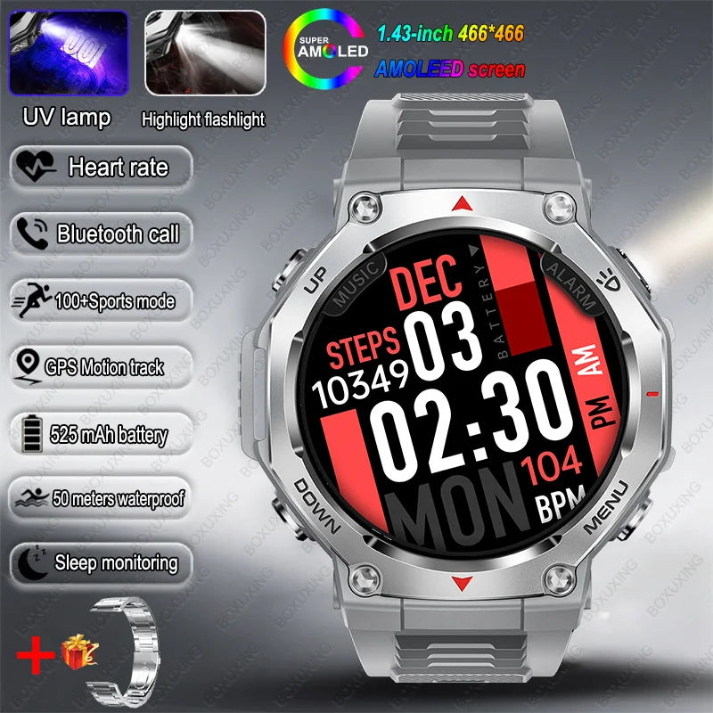 T-Rex 3 Military Smartwatch for Men  GPS Sports Tracker, 5ATM Waterproof, Heart Rate Monitor & Bluetooth Calling