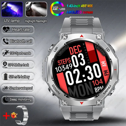 T-Rex 3 Military Smartwatch for Men  GPS Sports Tracker, 5ATM Waterproof, Heart Rate Monitor & Bluetooth Calling