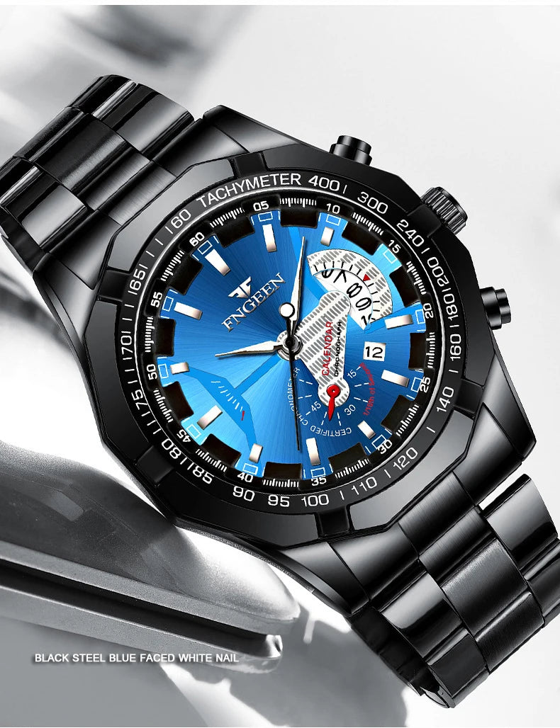 Orologio da polso al quarzo di lusso BINBOND da uomo, luminescente, impermeabile, con datario automatico, in acciaio inossidabile