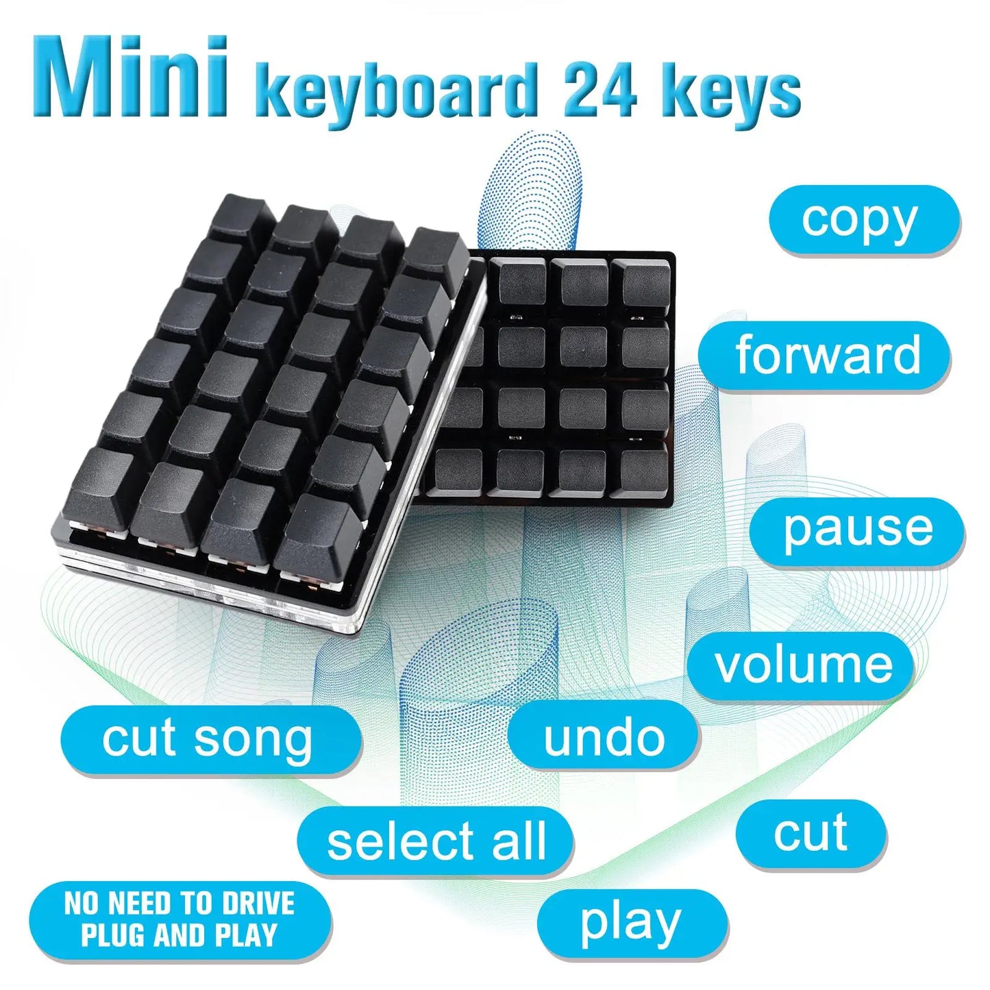 Mini teclado mecânico USB personalizado de 24 teclas preto/branco para gaming, Sayo Device, teclado programável de atalhos com teclas macro